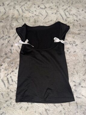 Women's Black Tank Top with White Bow Detail